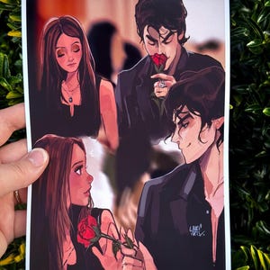 Damon & Elena/ Delena/ Delena A5 Matte Print/Damon Salvatore/ Elena Gilbert/The Vampire Diaries,Vampire Diaries/ Vampire/ gifts for her