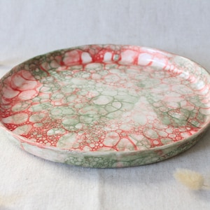 Unique Handmade Ceramic Plate - Mother's Day Gift  - Unique Red & Green Pottery Plate - 21 cm Dinnerware
