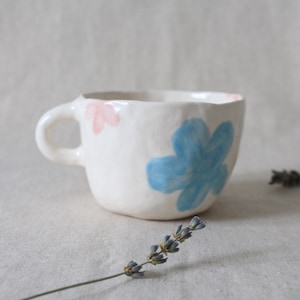 Handmade Floral Mug - Ceramic Coffee Cup - Special Mother&#39;s Day Gift - Pottery Tea Cup - Cute Gift for Her