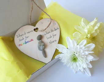 Positive Pebble Art Heart Gift, Rainbow Quote Keepsake, Encouragement Inspirational Decor
