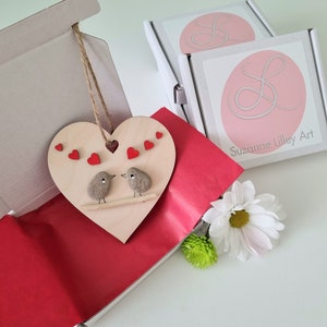 Love Birds - Décoration coeur en bois