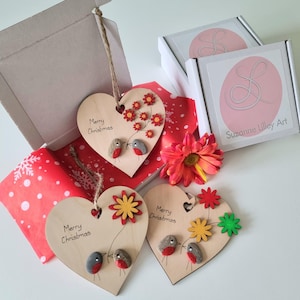 Joyeux Noël - Décorations coeur en bois