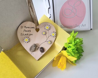 If Mums were flowers - Wooden heart decoration