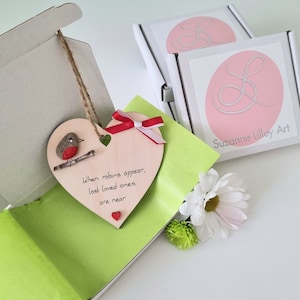 When Robins Appear - Wooden heart decoration
