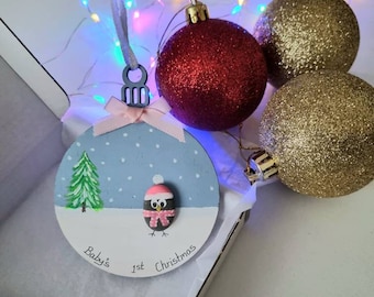 Baby's 1st Christmas - girl - Wooden bauble decoration