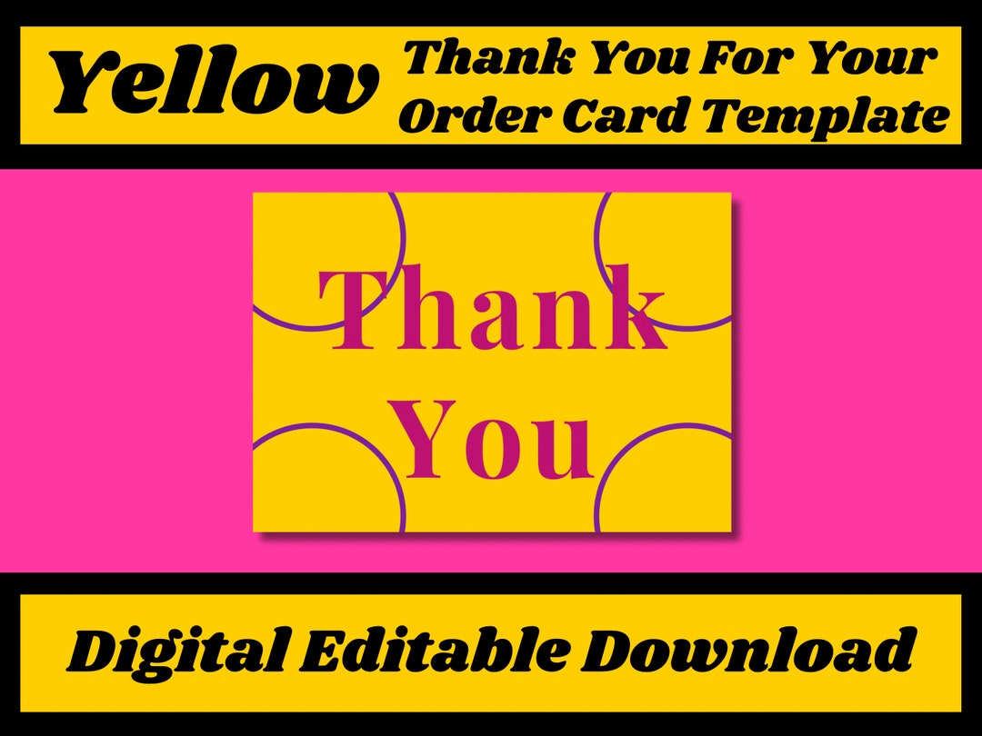 Yellow Thank You for Your Order Card, Thank You Cards, Thank You Cards ...