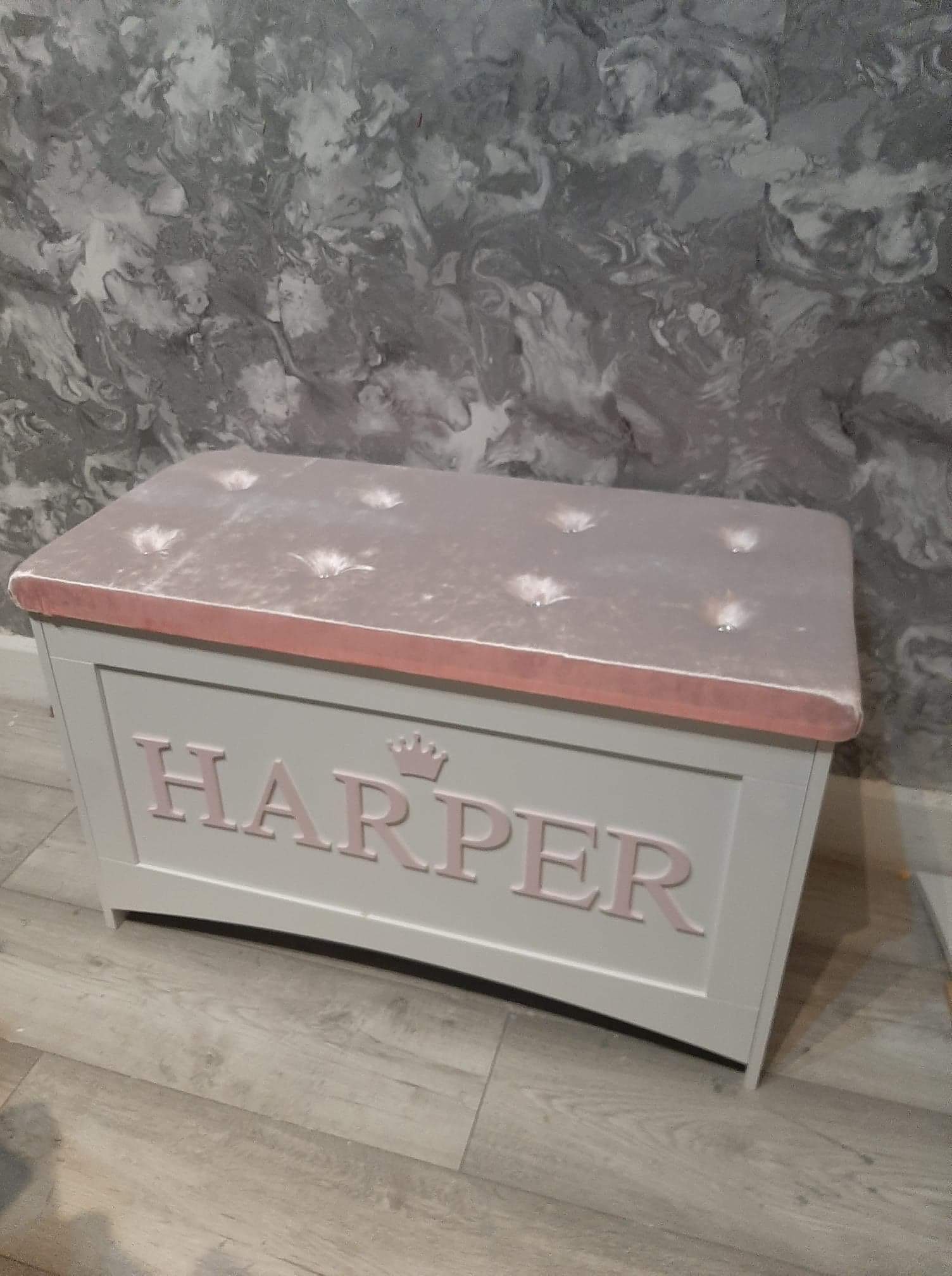 Personalised wooden toy box with padded velvet seat and Etsy