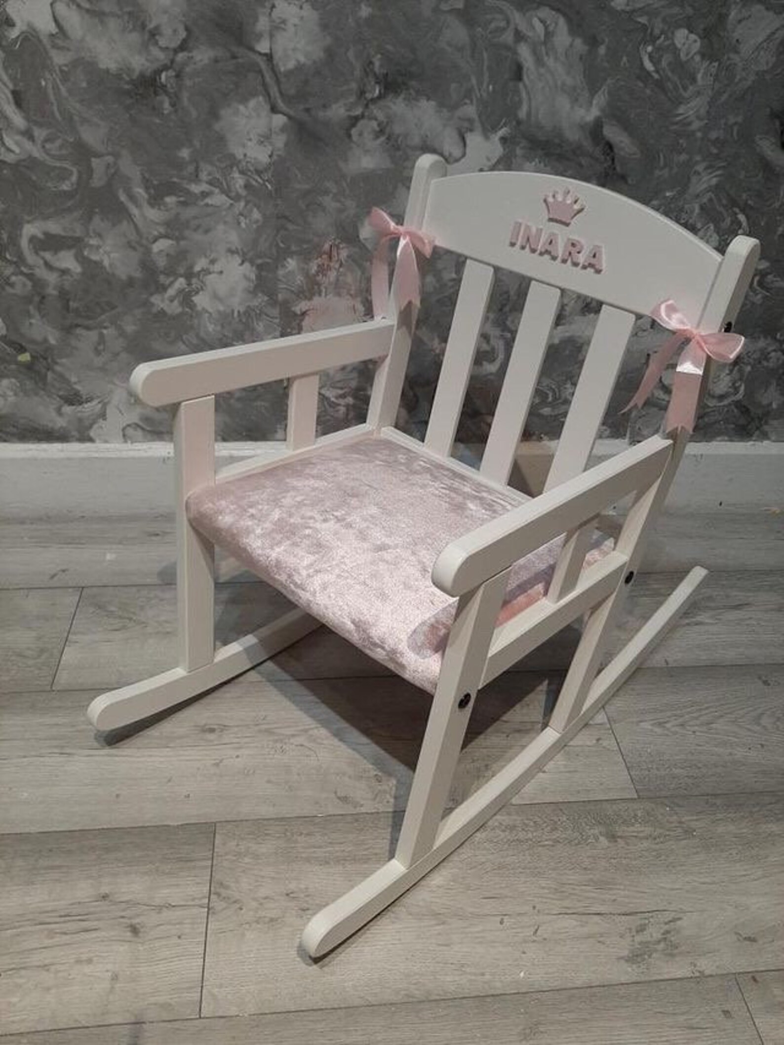 Personalised kids wooden rocking chair with padded foam seat Etsy