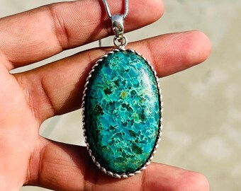 Collier chrysocolle naturelle chrysocolle Pendentif chrysocolle Collier chrysocolle collier en argent sterling 925