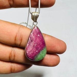 Handmade Ruby Zoisite 925 Sterling Silver Pendant Necklace