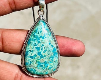 Collier chrysocolle naturelle chrysocolle Pendentif chrysocolle Collier chrysocolle collier en argent sterling 925
