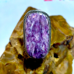 Large Charoite Ring 925 sterling Silver Natural Gemstone Ring SOUTHWESTERN Very Beautiful Stylish Ring Charoite Jewelry Healing Crystal Gift