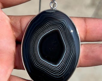 Handmade Botswana Agate Pendant, Sterling Silver Minimalist Necklace