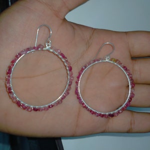 Pink Tourmaline Beaded Hoop Earrings: Gemstone Jewelry
