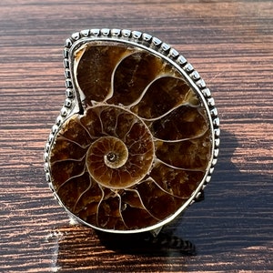 Handmade Sterling Silver Ammonite Fossil Ring: Large Cocktail Ring