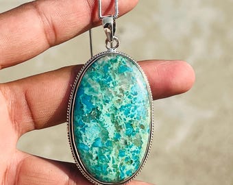 Collier chrysocolle naturelle chrysocolle Pendentif chrysocolle Collier chrysocolle collier en argent sterling 925