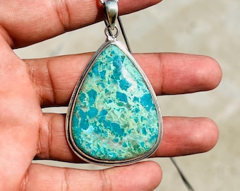 Collier chrysocolle naturelle chrysocolle Pendentif chrysocolle Collier chrysocolle collier en argent sterling 925