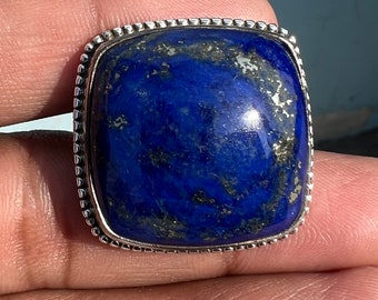 Handmade Lapis Lazuli Ring: Sterling Silver Boho Cocktail Ring