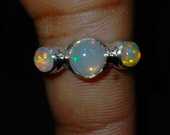 Opal Ring Opal Jewelry Dainty Ring Sterling Silver Minimalist Opal Ring Statement Ring Ethiopian Opal Stacking Ring Girlfriend Gift Opal