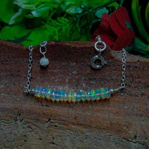 Natural Opal Bracelet, Opal Silver Bracelet, Ethiopian Opal Smooth Rondelle Beads Bracelet, Multi Fire Opal Bracelet, Ethiopian Opal Jewelry