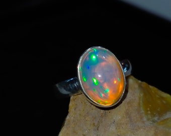 Opal Ring Opal Jewelry Dainty Ring Sterling Silver Minimalist Opal Ring Statement Ring Ethiopian Opal Stacking Ring Girlfriend Gift Opal