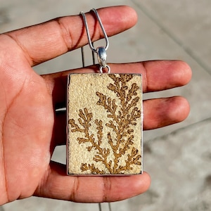 Dendritic Limestone Sterling Silver Pendant Necklace - Boho Minimalist
