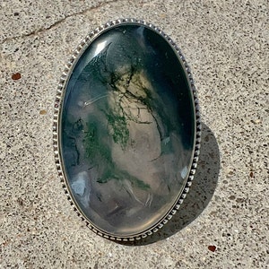 Handmade Sterling Silver Moss Agate Cocktail Ring (28x44 MM)