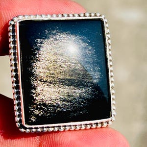 Handmade Sterling Silver Silver Sheen Obsidian Ring: Large Unisex Statement