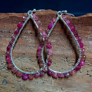 Pink Tourmaline Beaded Hoop Earrings: Gemstone Jewelry