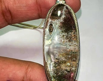 Sterling Silver Garden Quartz Pendant Necklace - Handmade Lodolite Jewelry