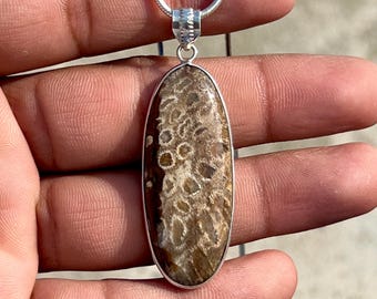 Handmade Fossil Coral Pendant: Sterling Silver Gemstone Necklace
