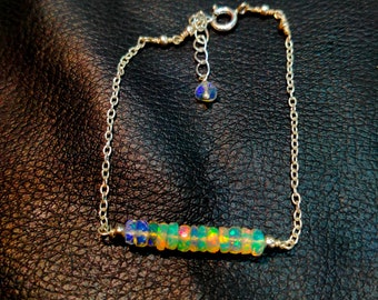 Natural Opal Bracelet, Opal Silver Bracelet, Ethiopian Opal Smooth Rondelle Beads Bracelet, Multi Fire Opal Bracelet, Ethiopian Opal Jewelry
