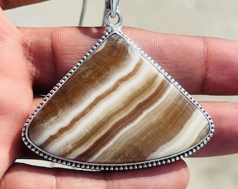 Handmade Teardrop Aragonite Pendant Necklace, Sterling Silver, Large Gemstone