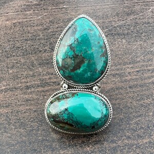 Handmade Sterling Silver Tibetan Turquoise Statement Ring: Southwest Boho