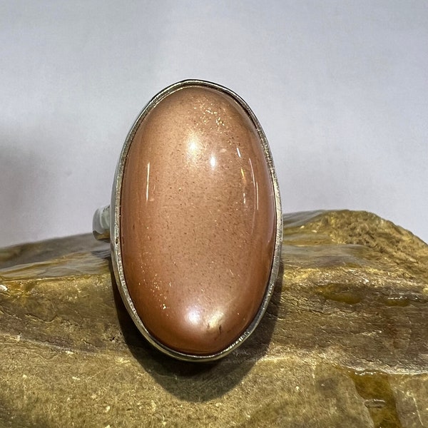 Peach Moonstone Ring 925 Solid Silver Ring Peach Stone Ring Gemstone Ring Boho Natural Moonstone Jewelry Handcrafted Ring Gift Her B 214