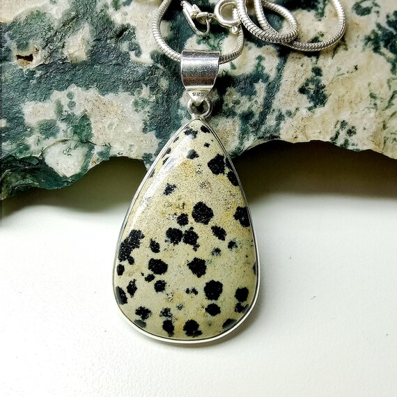 Dalmation Jasper Necklace Dalmation Pendant 925 Sterling Silver Pendant Healing Necklace Artisan Jewelry Gift Her Him Stone Size 25x38 MM Etsy Canada