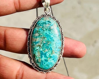 Collier chrysocolle naturelle chrysocolle Pendentif chrysocolle Collier chrysocolle collier en argent sterling 925