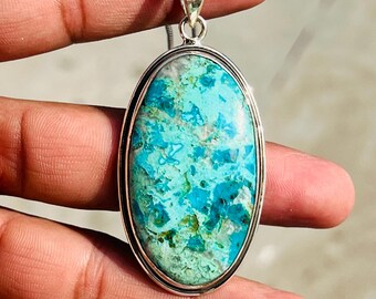 Collier chrysocolle naturelle chrysocolle Pendentif chrysocolle Collier chrysocolle collier en argent sterling 925