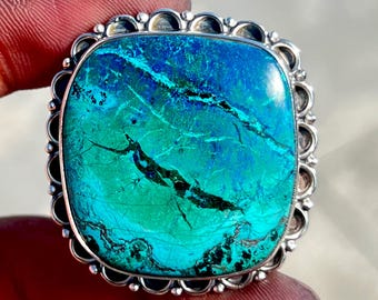 Handmade Square Azurite Ring, Sterling Silver Statement Jewelry