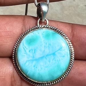 Natural Larimar Pendant Blue Larimar Stone 925 Sterling silver Dominican Larimar Larimar Necklace Handmade Pendant Gift HER