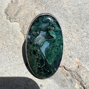 Handmade Sterling Silver Moss Agate Cocktail Ring (32x56 MM)