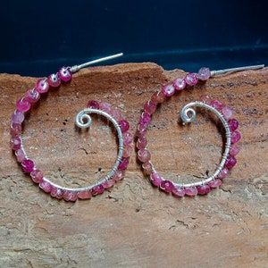 Pink Tourmaline Beaded Hoop Earrings: Gemstone Jewelry
