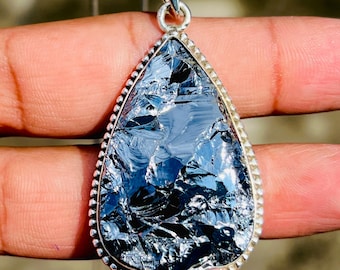 Shungite Teardrop Pendant: Sterling Silver Vintage Design, Handmade
