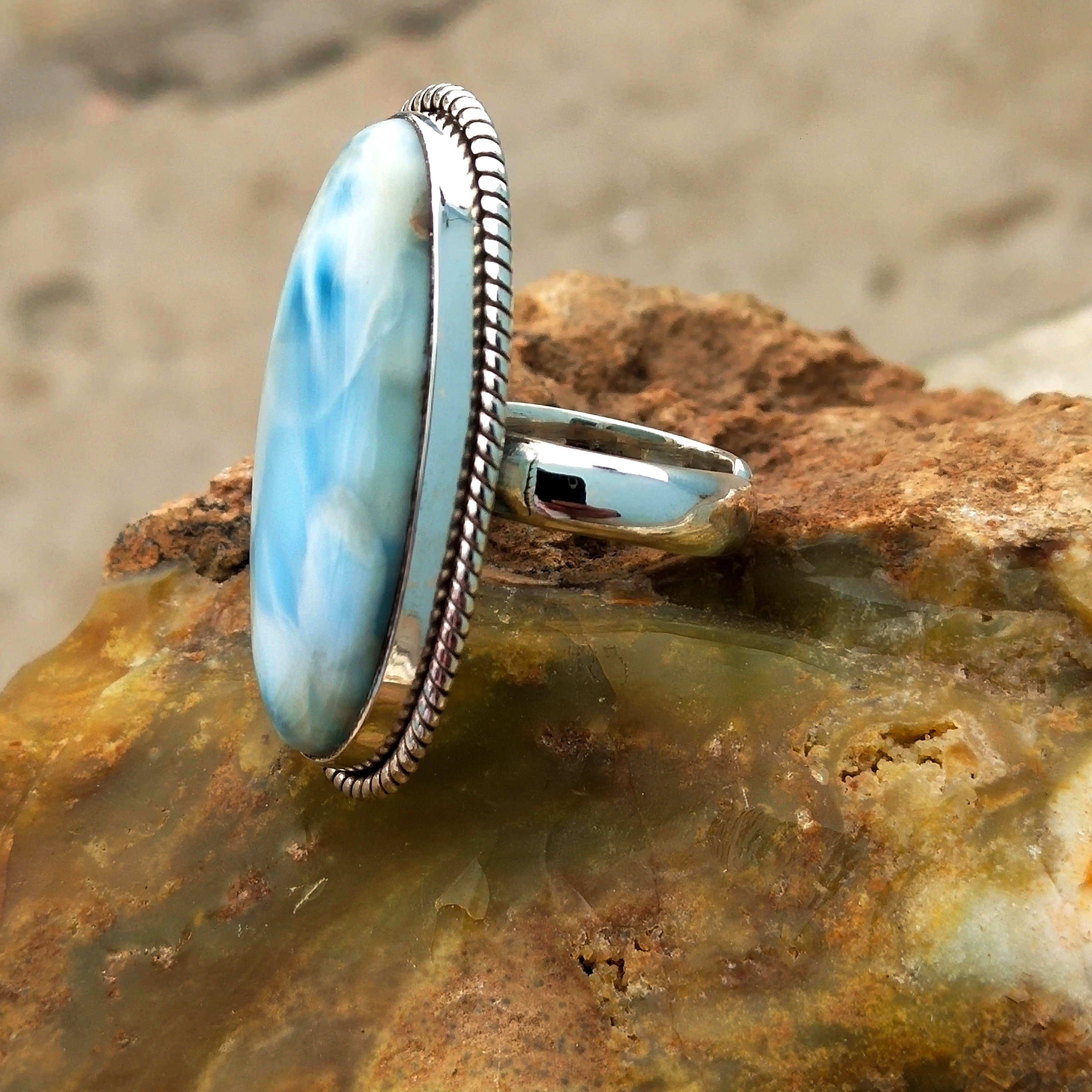 Larimar Ring Natural Larimar Ring Stretchable Ring Size All Etsy