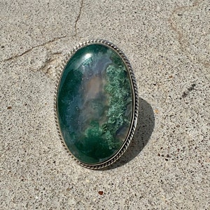 Natural Moss Agate Ring: Sterling Silver Gemstone, Large Cocktail Ring
