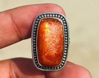Zonnesteenring: ambachtelijke sterlingzilveren boho-ring