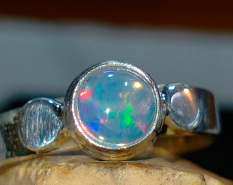 Handmade Sterling Silver Ethiopian Opal Ring: Dainty Minimalist Jewelry