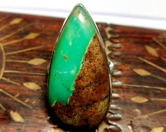Handmade Chrysoprase Sterling Silver Ring: Teardrop Gemstone Statement Ring