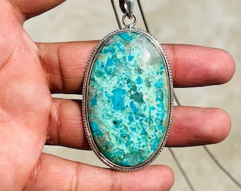 Collier chrysocolle naturelle chrysocolle Pendentif chrysocolle Collier chrysocolle collier en argent sterling 925