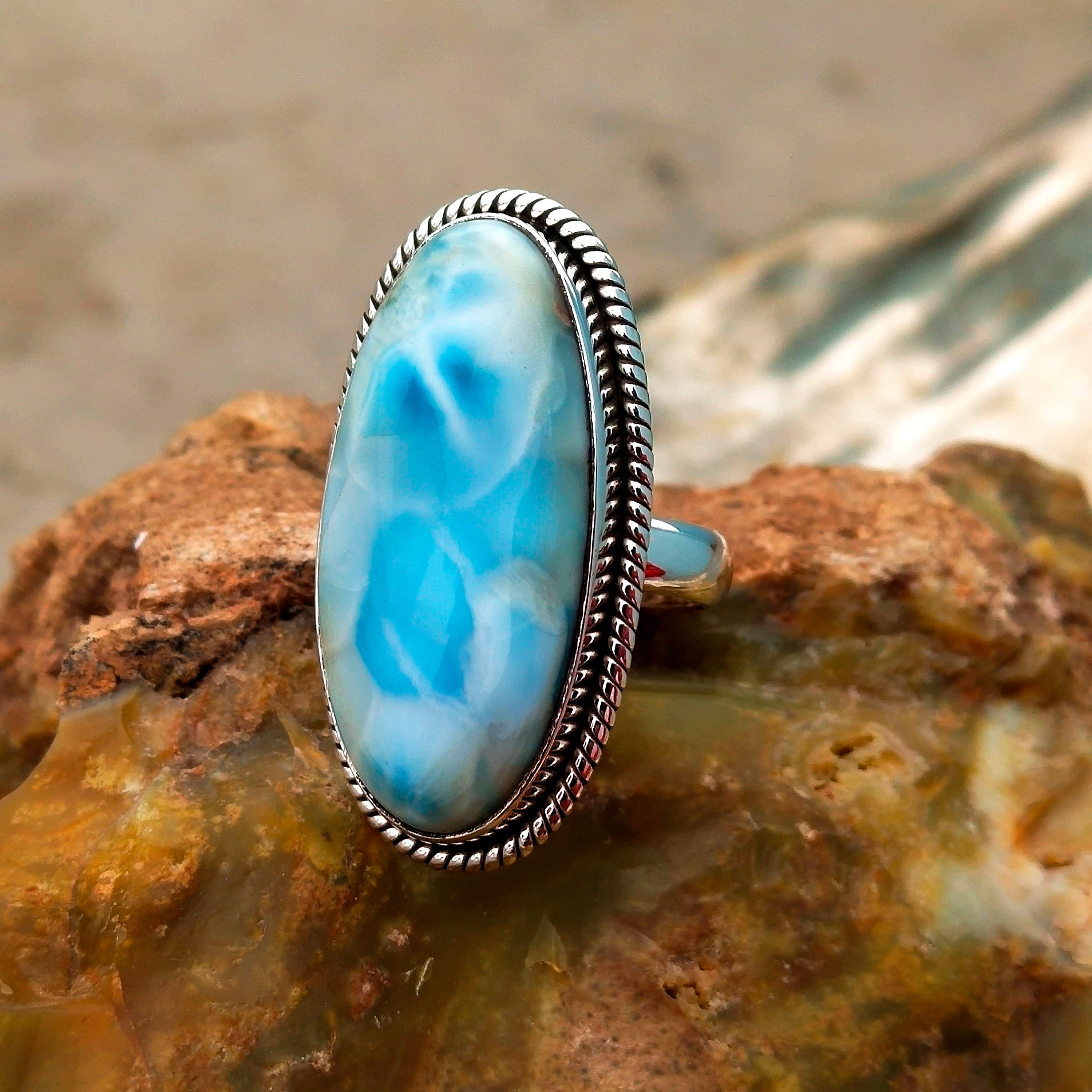 Larimar Ring Natural Larimar Ring Stretchable Ring Size All Etsy